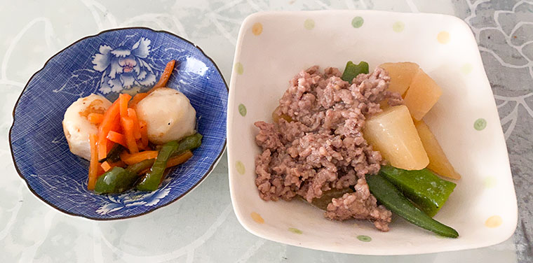 制限食料理キットの大根の和風そぼろとイカ団子の甘酢あん